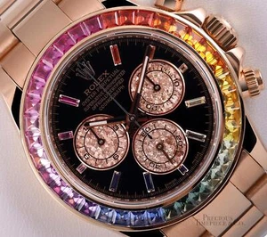 Rolex Mens Daytona 116505 18k Rose Gold 40mm Custom Black Dial and Rainbow Bezel - Picture 1 of 6