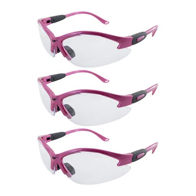3 COUGAR Z87.1 SAFETY GLASSES SUNGLASSES GLOBAL VISION HOT PINK FRAME CLEAR LENS - Image 1 of 4