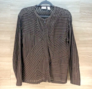 Chicos Women's Jacket Size 2 Brown Lace Full Zip Long Sleeve Formal Top Preowned - Picture 1 of 8