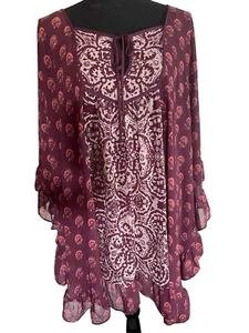 Free People XS Marla Dreams Red Boho Festival Print Fun Chiffon Tunic Mini Dress - Picture 1 of 9