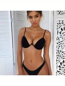 Push-up Padded Solid Color Low Waist Bikini Set Swimwear - Summer Beachwear - Picture 1 of 37