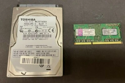 TOSHIBA MK2576GSX HDD2J05 250GB HDD & KINGSTON KVR1333D3S9/1G MEM MOD - Image 1 of 4
