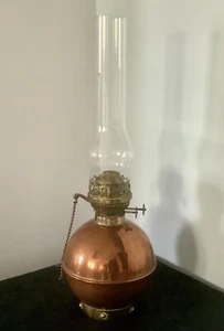Rare Brass & Copper Oil Lamp~Sherwoods Bayonet Fitting Two Wick Burner & Chimney - Picture 1 of 24