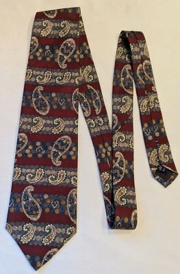 Corbata de cuello vintage Barrington para hombre cachemira azul borgoña tostado 100 % seda Foto 1 de 4