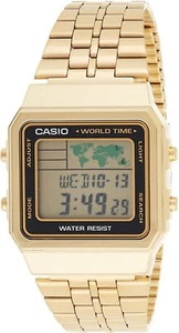 Casio Men's Digital World TIME Retro A500WGA-1DF Gold-Tone Stainless Steel Watch - Picture 1 of 6