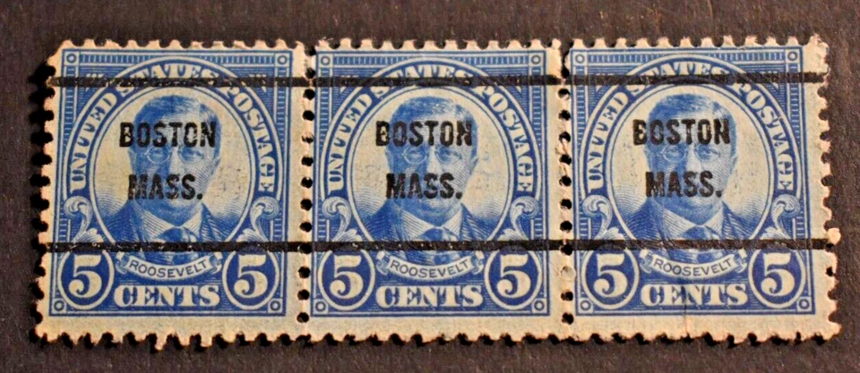 3 - 1923 US Stamps - Scott # 557 - 5 Cent Roosevelt Precancels - Boston, MA.  b - Image 1 of 2