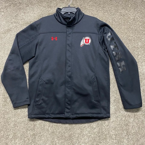 Utah Utes Jacket Mens Large Black Full Zip Fleece Athletic Loose Under Armour Cover