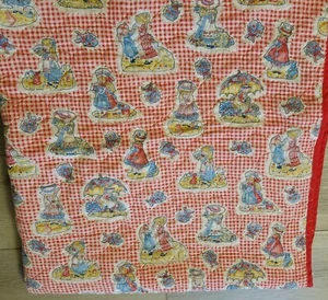 Vtg Holly Hobbie Red Blue Quilt Blanket Throw All Over Print Handmade - Picture 1 of 5