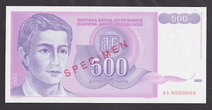 🔴YUGOSLAVIA  500  Dinara 1992  UNC  P113s   SPECIMEN🔴 - Picture 1 of 2