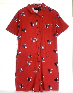 Disney Mickey Mouse Damen M Pyjama Shorts Overall Strampler Americana Flagge rot - Bild 1 von 15
