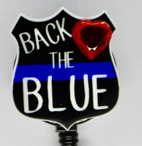 Back the Blue Thin Blue Line Badge Reel ID Holder Nurse Teacher Student - Picture 1 of 2