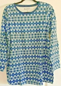 ROAMAN'S 14/16 (16W) Top Blue Print Crew Neck Long sleeve NEW! - Picture 1 of 4