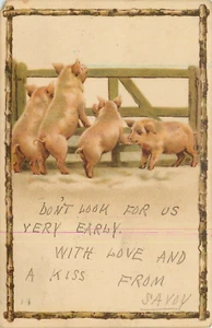 Postal Ganado Cerdos Lechones Farmgate Hecha en Alemania 1909 - Imagen 1 de 2