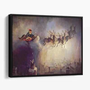 Santa Claus Sleigh and Reindeer by William Holbrook Beard Canvas Print Wall Art - Picture 1 of 7