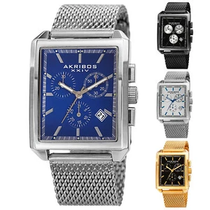 Reloj rectangular de malla de acero inoxidable con fecha cronógrafo Akribos XXIV AK918 para hombre - Imagen 1 de 9