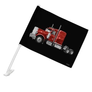 Semi Tractor Trailer Truck Trucker Car Flag with Window Clip On Pole Holder - Imagen 1 de 8