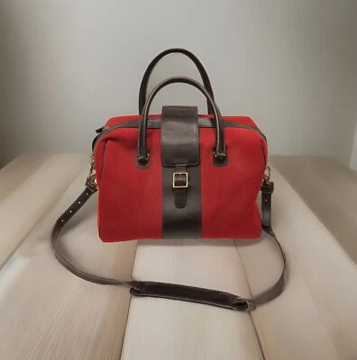 Vintage Hartmann Red Duffle Bag Tweed & Belted Leather Carry-On Luggage Travel - Image 1 of 4