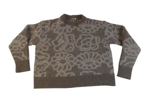 Uniqlo MARIMEKKO Pullover Wool Sweater Women Black Grey Large Crop Mock CrewNeck - Picture 1 of 15