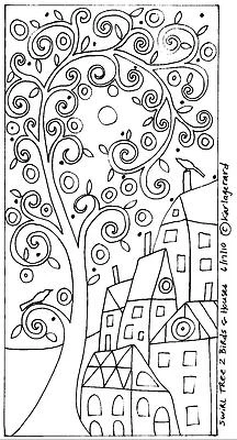 RUG HOOK CRAFT PAPER PATTERN Swirl Tree 2 Birds and Houses FOLK ART Karla Gerard - Image 1 of 3