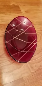 IVV Italian Glass Oval Candy Dish Ruby Red Striped Contemporary Decor - Picture 1 of 5