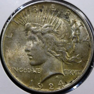 Dólar de plata Peace de $1 de 1924 ~ ACERCA DE sin circular US#350 - Imagen 1 de 2