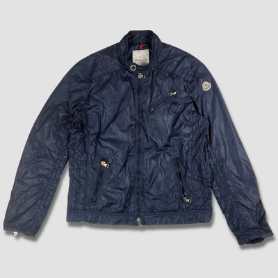 Moncler Navy Lightweight Windbreaker Jacket Size 5 Men’s Zip Up Nylon Moto Style - Image 1 of 4