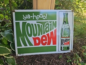GIANT ORIGINAL MOUNTAIN DEW PORCELAIN SODA BEVERAGE SIGN 24"X 18" - Picture 1 of 9