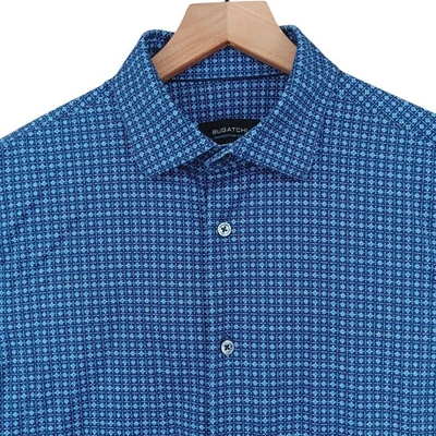 Bugatchi Shirt Mens Medium Blue Geometric 8-Way Stretch Performance Long Sleeve - Image 1 of 4
