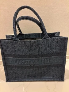 Christian Dior Book Tote Bag Denim Dark Blue Medium Logo Embroidery Authentic - Picture 1 of 11