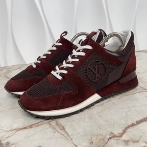 Louis Vuitton Run Away Logo Circle Lace Up Sneaker Burgundy Suede 39.5 LV 9.5 US - Picture 1 of 11