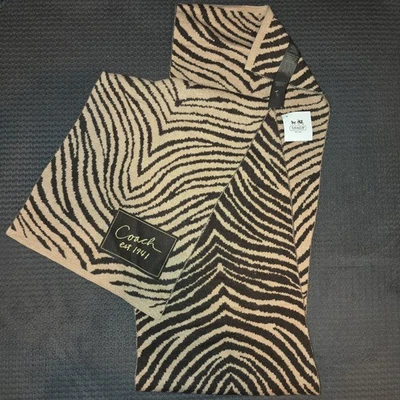 COACH F97387 Zebra Print Khaki/Mahogany Wool Blend Scarf Muffler NWT 56"x 10.5" - Image 1 of 4