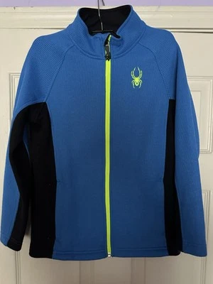SPYDER Youth Boy's Size M10/12 Blue & black Fleece-Lined Zip Waffle-Knit Jacket  - Image 1 of 4