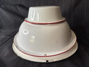 Vintage Enamelware Basins Bowls White & Red White & Black 12, 11, 7.25 Lot of 3 - Picture 1 of 10