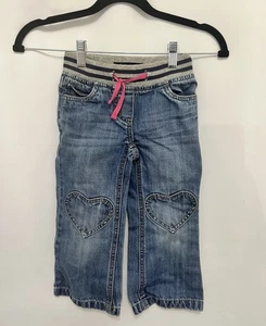 Mini Boden girls denim jeans pants heart patch stretch pull on waist 4Y - Picture 1 of 7
