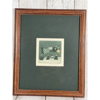 Sarah Rishel Etching Print Framed And Signed Angel Christmas Wintertime - Image 1 of 4