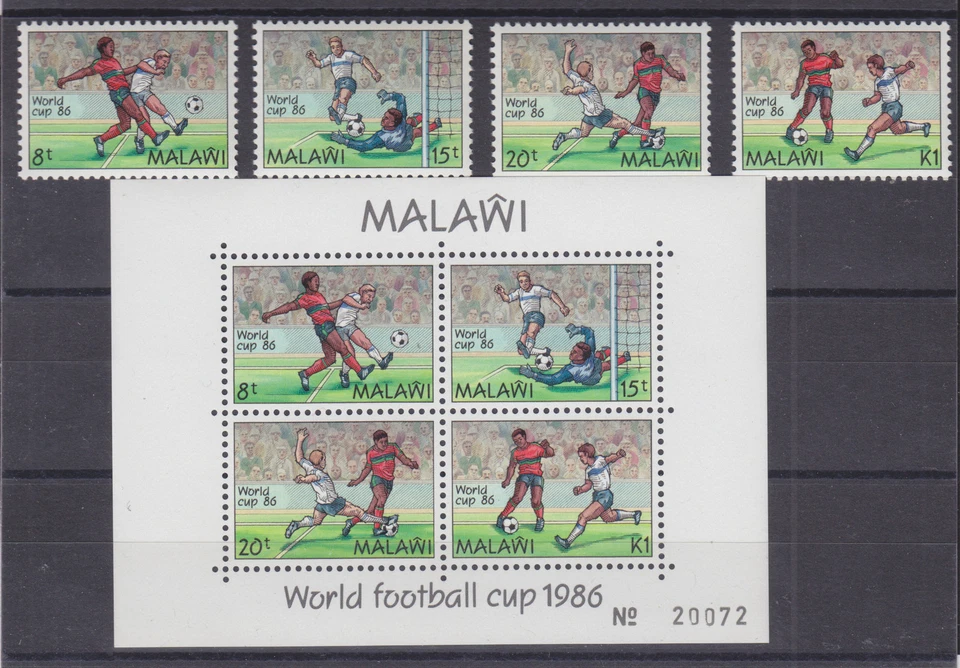 Malawi Sc 482-485a MNH. 1986 World Cup Soccer + Souvenir Sheet, fresh, VF. - Image 1 of 1