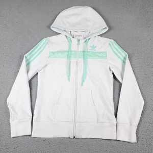 Adidas Sweater Girls Medium White Turquoise Full Zip Hoodie Sweatshirt Kids - Picture 1 of 11