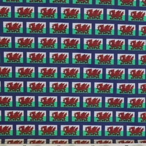Polycotton Fabric Wales Flags Red Dragon Welsh - Picture 1 of 1