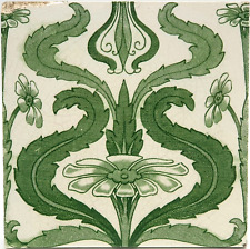 Antique Fireplace Tile Transfer-Print Green Feathers T & R Boote Ltd C1900