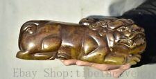 7.4" Rare Old Chinese Yellow Amber Carving Feng Shui Pixiu Beast Luck Statue
