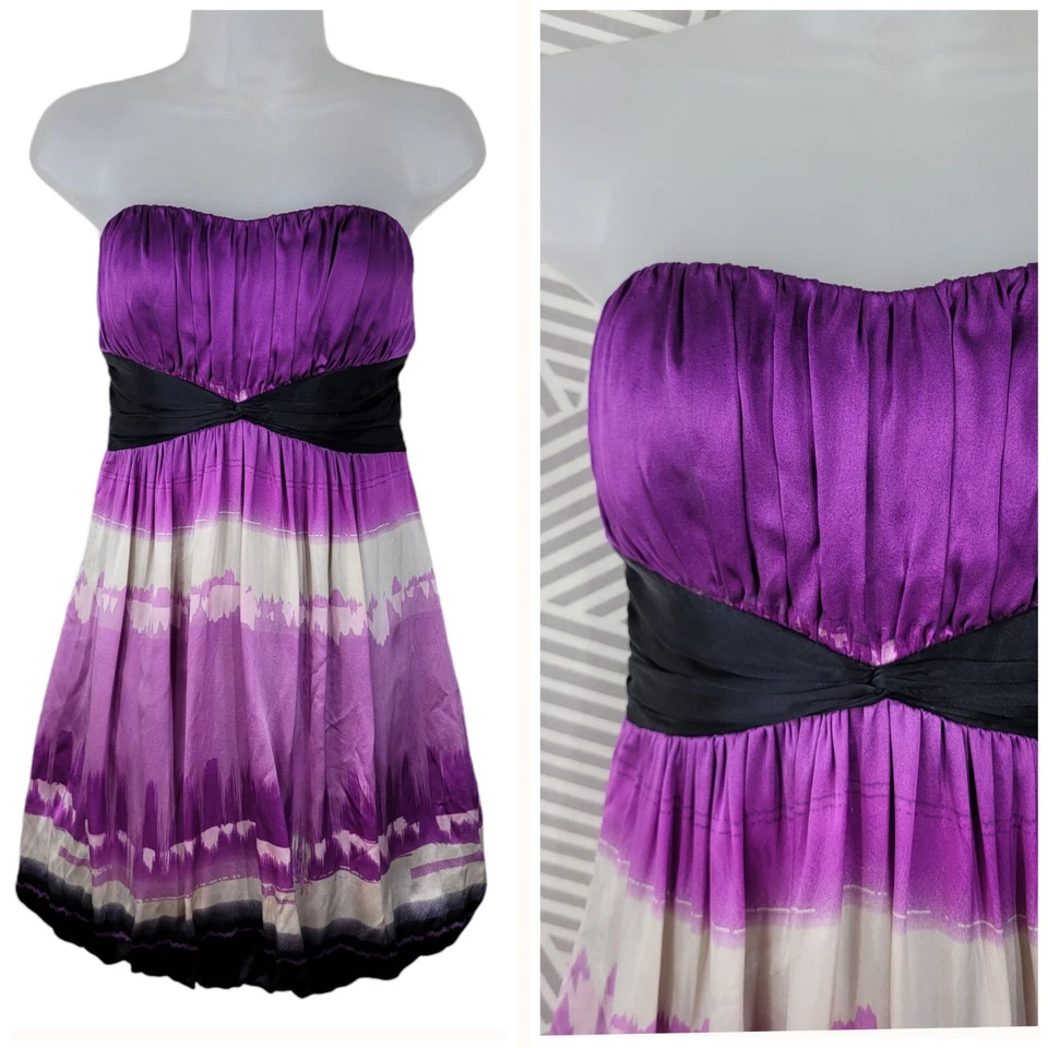 Vintage Y2K Bebe Silk Dress Medium Evening event Prom Mini Satin Bubble Purple - Image 1 of 4
