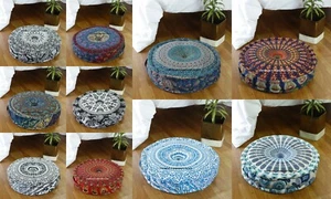 5 PC Lot Mandala Floor Cushion Indian Cotton Round Ottoman Large Seating Decor - Picture 1 of 11