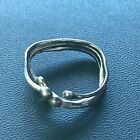 Vintage Signed Silver Triple Tubular Wire W Ball Ends Wrap Adjustable Ring Curre
