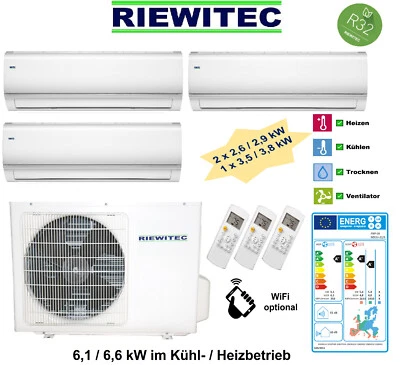 Triple MultiSplit (2x2,6 u.1x3,5 kW) RIEWITEC Klimaanlage 6,1/6,6kW, A++/A+ R32  - Bild 1 von 4