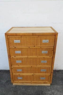 Bamboo Caned Hollywood Regency Tall Chest of Drawers 5868 - Image 1 of 4