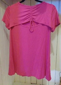 Kate & Mallory Top S Small Short Sleeve Cut Out Tie Back & Hi Lo Bright Pink  - Picture 1 of 3