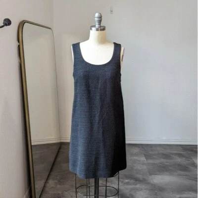 Theory Pepe Tweed Dress Black 4 preppy fall Wool Blend Scoop Neck Shift Mini - Image 1 of 4