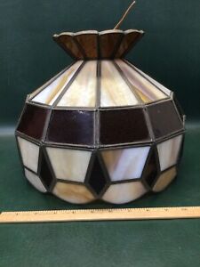 Mid Century 11” Stained Glass Mod Hanging Pendant Swag Lamp Light Shade ~ Mexico