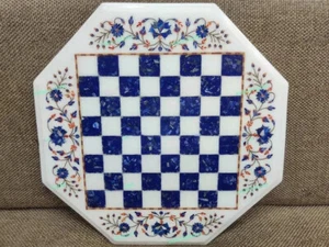 White Marble Chess Set Top, Lapis Stone Chess Set, Home Decor Gifts - Picture 1 of 9