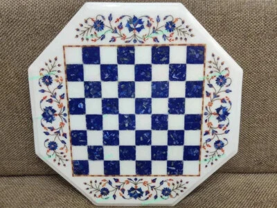 White Marble Chess Set Top, Lapis Stone Chess Set, Home Decor Gifts - Image 1 of 4